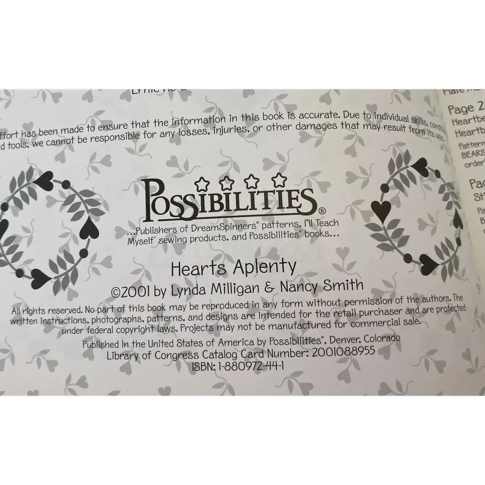 Hearts Aplenty: By Lynda Milligan & Nancy Smith: Paperback Quilting Book 2003